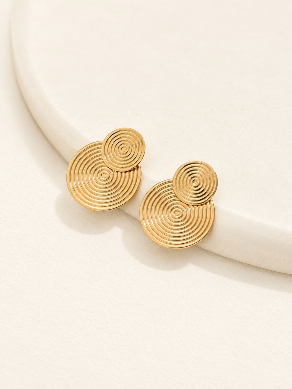 Gold Double Circle Spiral Drop Earrings